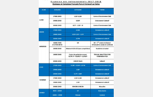 Planning des entraînements 2017-2018